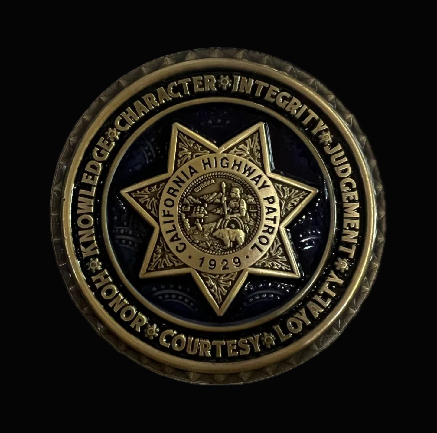California Highway Patrol Cargo Theft Challenge Coin | 2 inch | Antique Gold and Silver