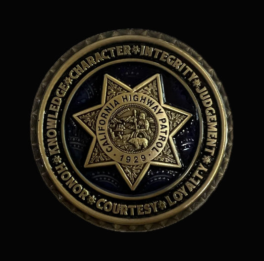 California Highway Patrol Cargo Theft Challenge Coin | 2 inch | Antique Gold and Silver