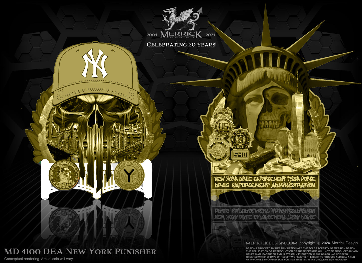 NYC Drug Enforcement Task Force Punisher Yankees Challenge Coin | 3 inch