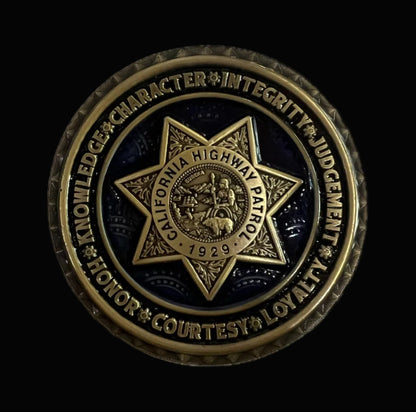 California Highway Patrol Cargo Theft Challenge Coin | 2 inch | Antique Gold and Silver