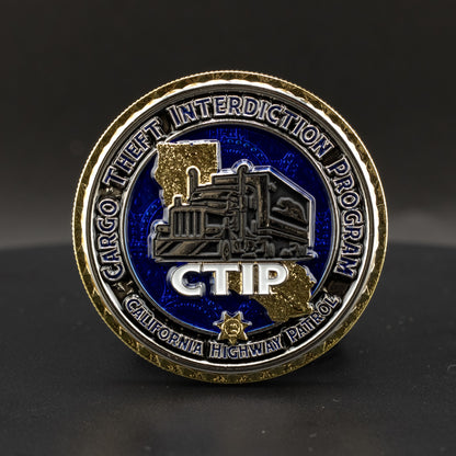 California Highway Patrol Cargo Theft Challenge Coin | 2 inch | Shiny Gold and Chrome