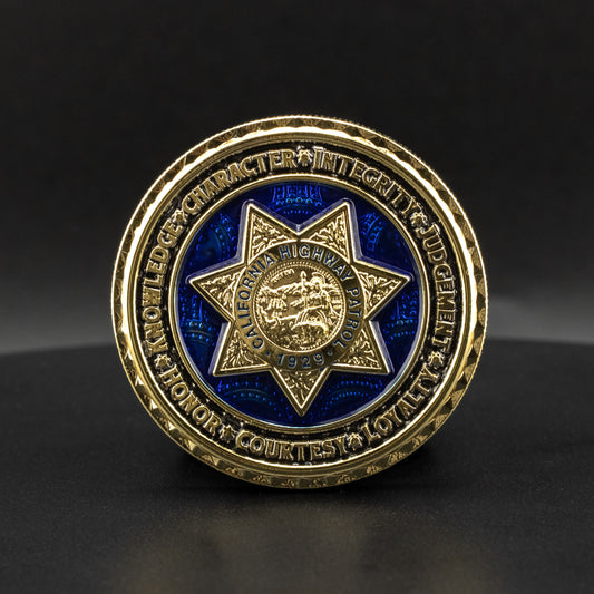 California Highway Patrol Cargo Theft Challenge Coin | 2 inch | Shiny Gold and Chrome