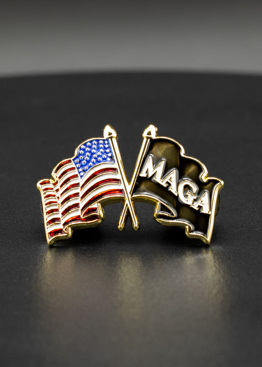 U.S. MAGA Crossed Flags Lapel Pin | 1.25 inch | Red and Black