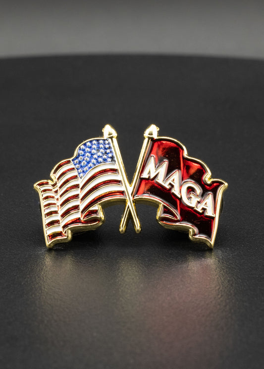 U.S. MAGA Crossed Flags Lapel Pin | 1.25 inch | Red and Black
