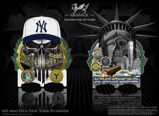 NYC Drug Enforcement Task Force Punisher Yankees Challenge Coin | 7 inch | Pre-Order