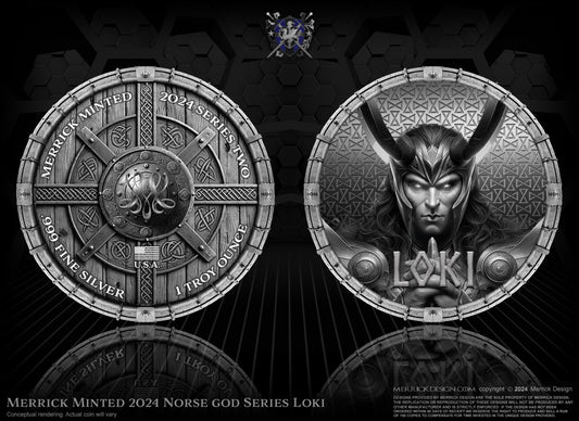 Norse Gods Series Loki 1 Oz Silver Coin + FREE gold Loki challenge coin