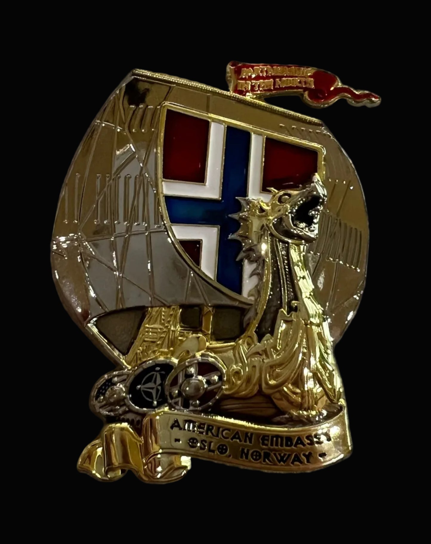 USDAO Oslo Viking Ship Challenge Coin | 2.25 inch | Shiny Gold and Silver