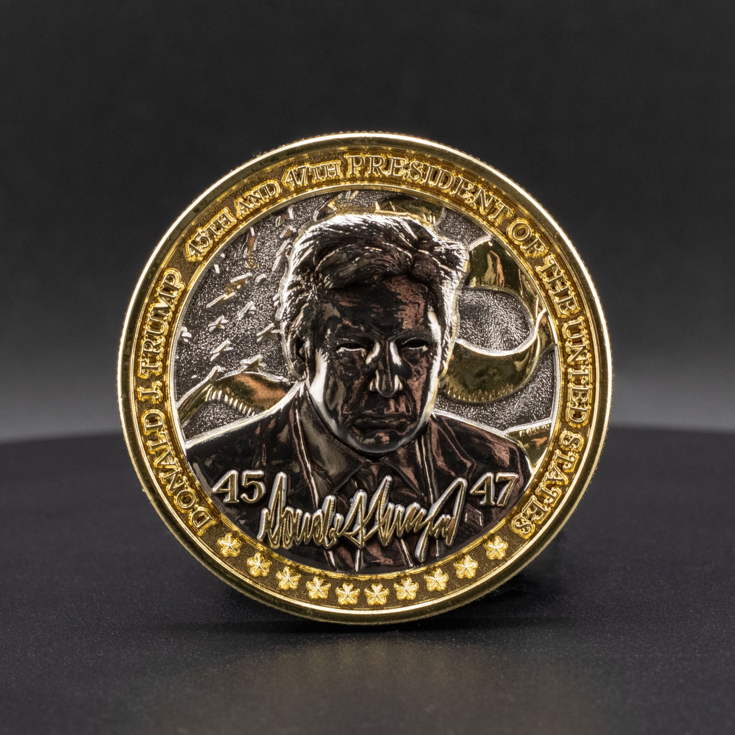 Donald Trump Challenge Coin 2.0 | 2 inch | Shiny Gold and Shiny Silver