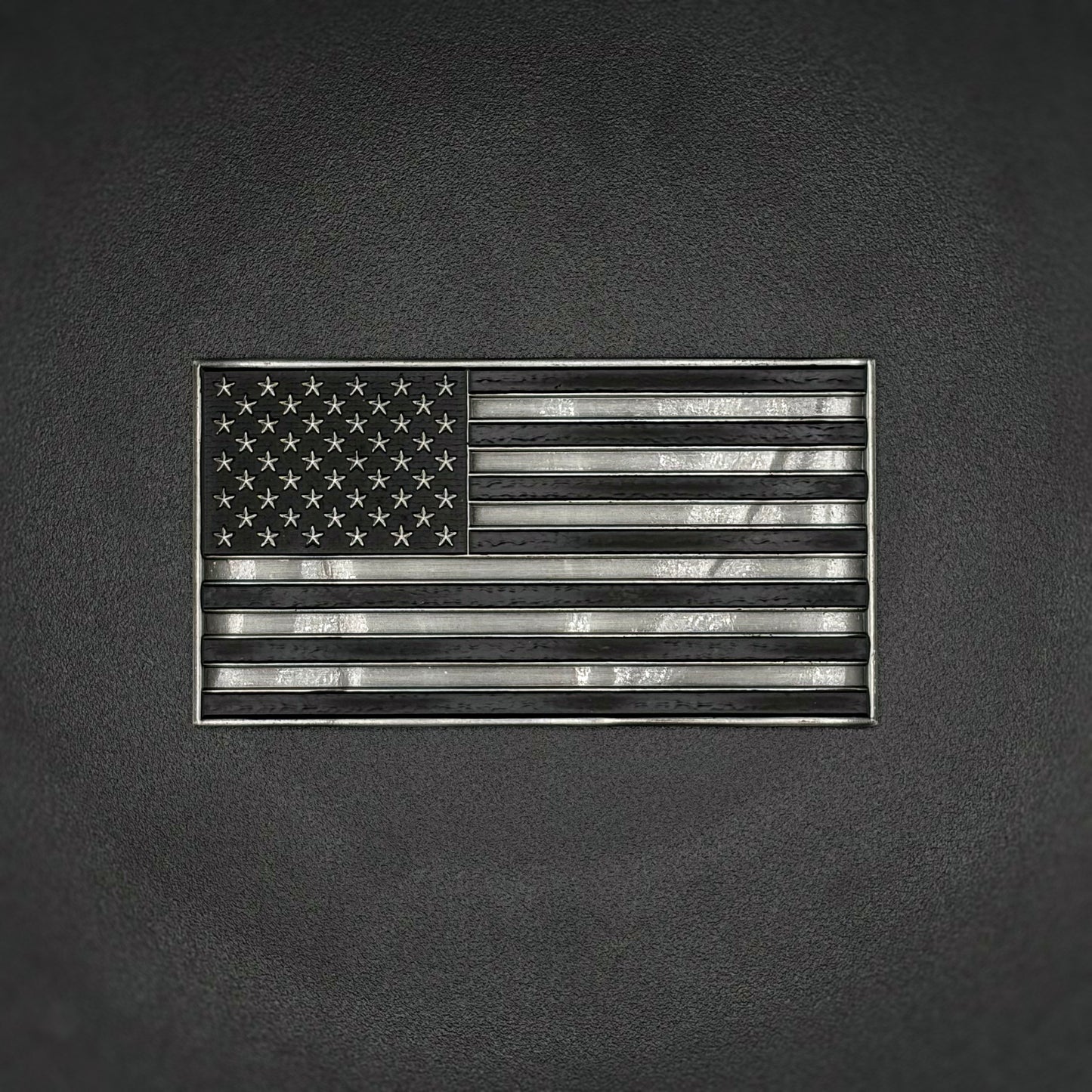 U.S. Flag Metal Auto Decal Subdued | 4" Antique Silver with Black Accents