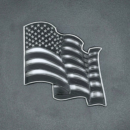 U.S. Furled Flag Metal Auto Decal Subdued | 4" Antique Silver with Black