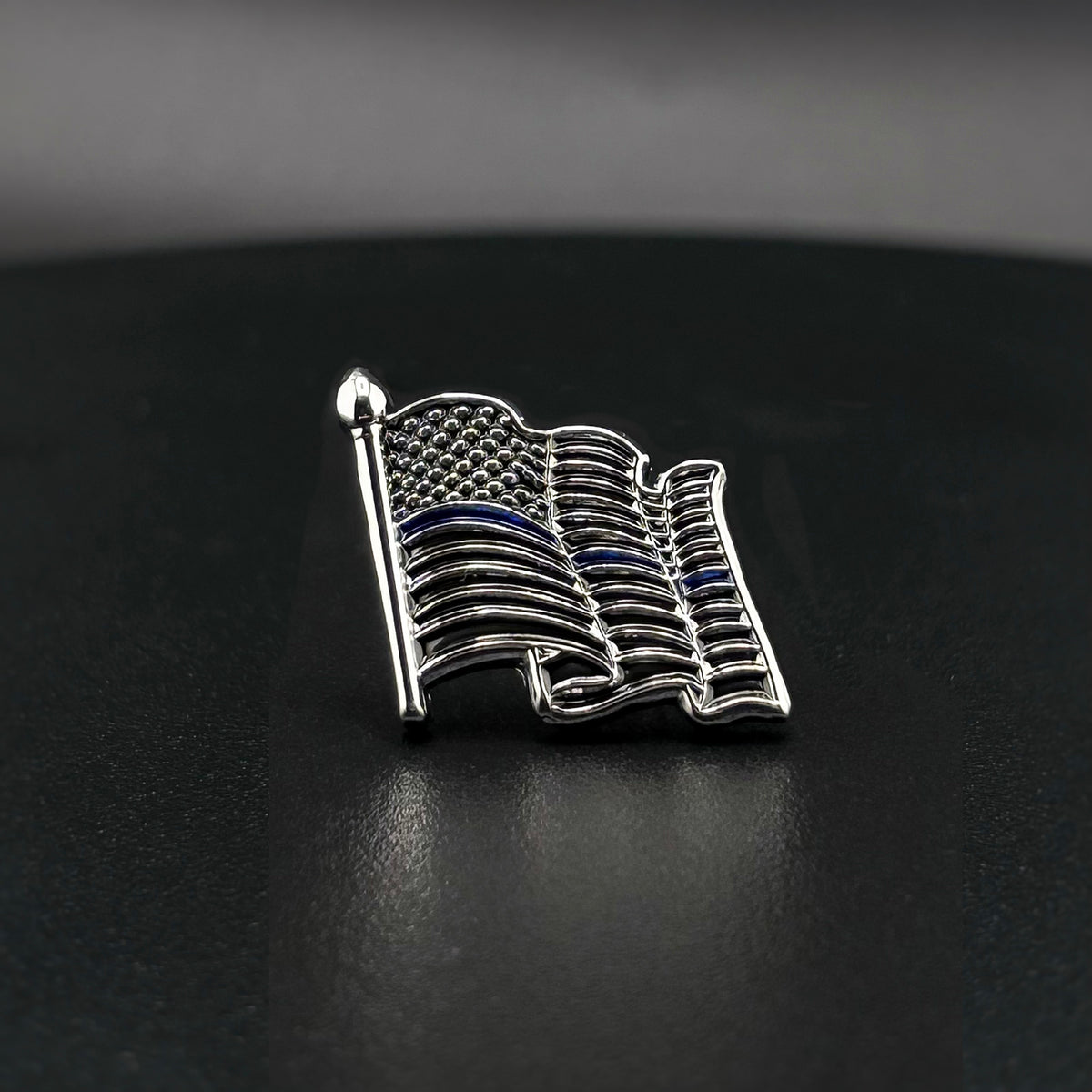 Blue Line Pin U.S. Flag Lapel Pin | 1 inch | Thin Blue Line | Chrome with Blue and B ...