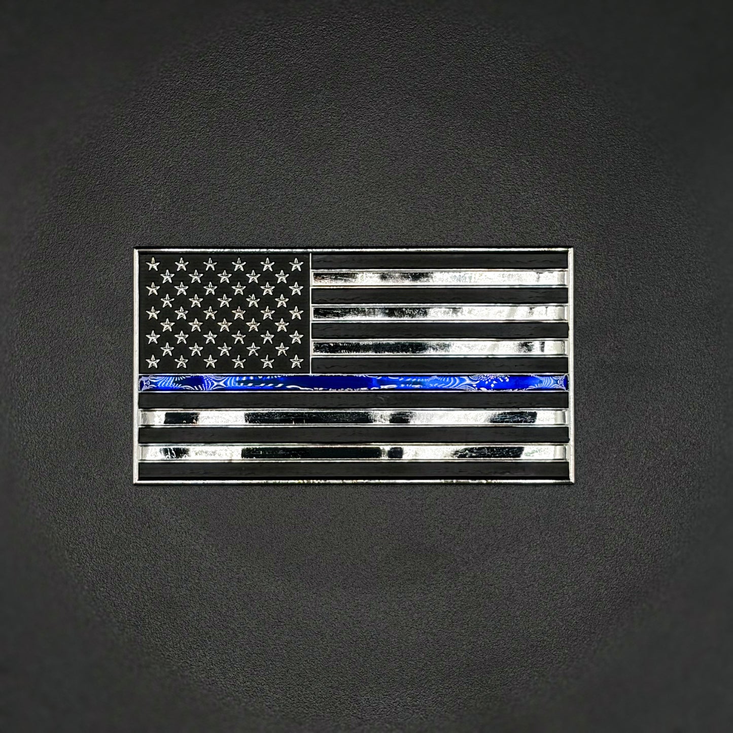 U.S. Flag Metal Auto Decal Thin Blue Line | 4" Chrome with Blue and Black Enamel