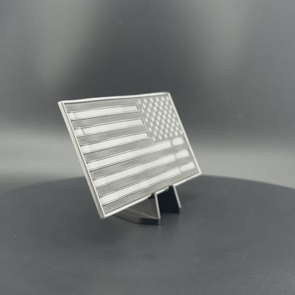 U.S. Flag Metal Auto Decal Reverse Orientation Subdued | 4" Antique Silver with Black Accents