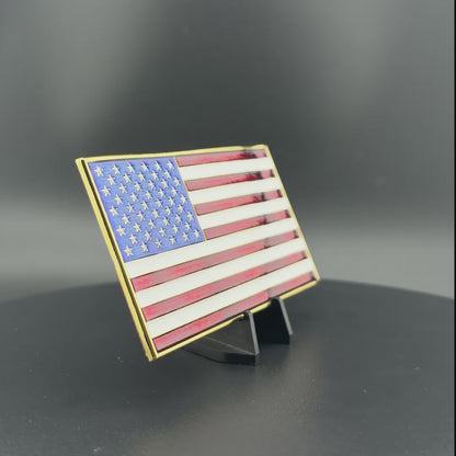 U.S. Flag Metal Auto Decal Full Color | 4" Chrome with Red, White and Blue Enamel