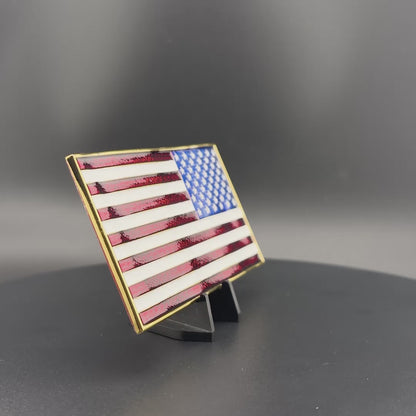 U.S. Flag Metal Auto Decal Reverse Orientation Full Color | 4" Chrome with Red, White and Blue Enamel
