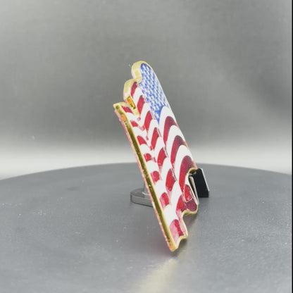 U.S. Furled Flag Metal Auto Decal Reverse Orientation | 4" Chrome with Color Enamel