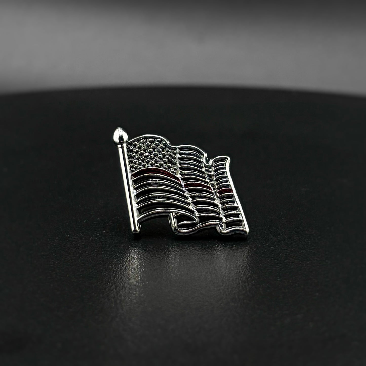 U.S. Flag Lapel Pin | 1 inch | Thin Red Line | Chrome with Red and Black Enamel