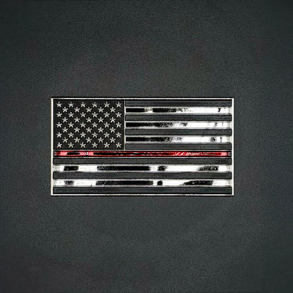 U.S. Flag Metal Auto Decal Thin Red Line | 4" Chrome with Red and Black Enamel