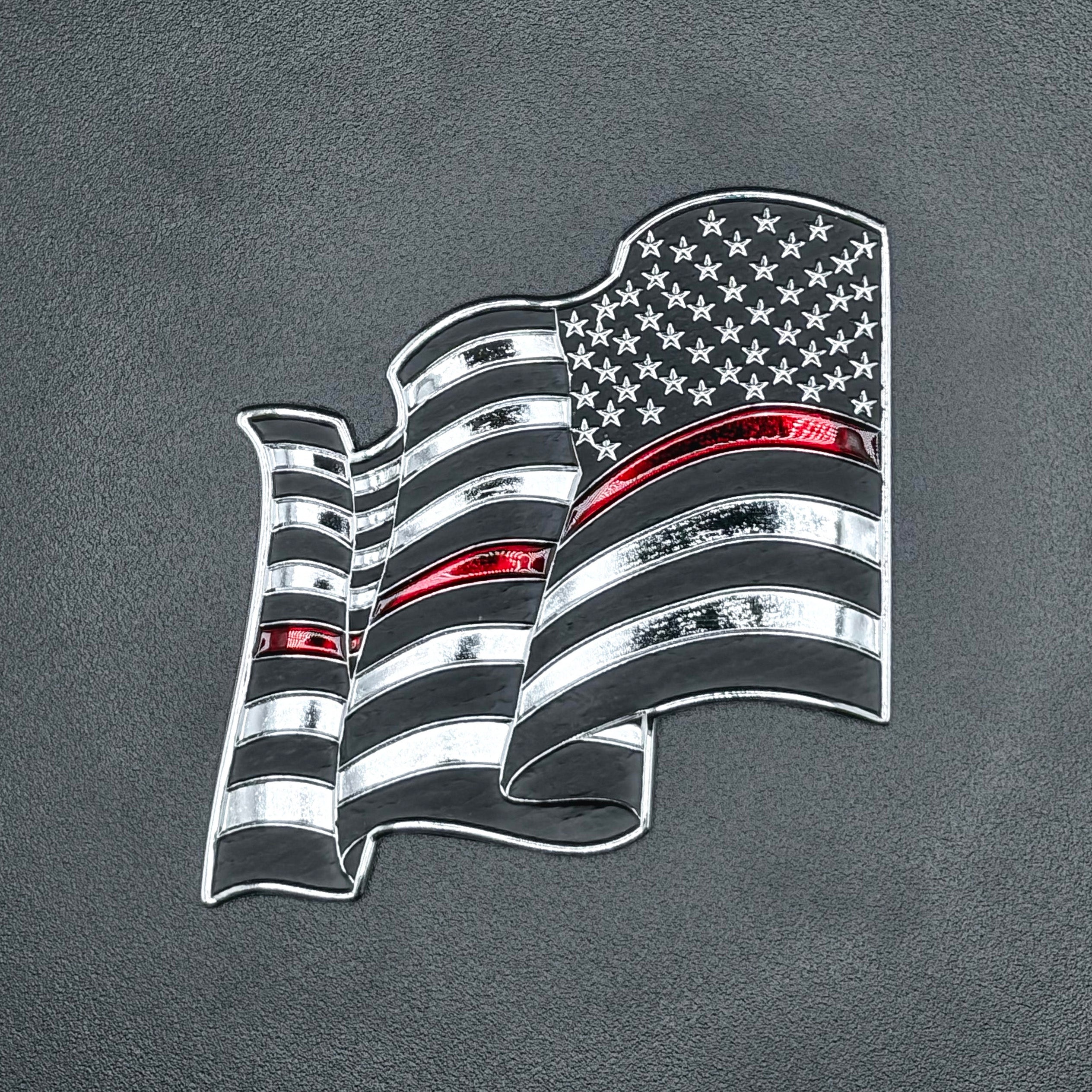 U.S. Furled Flag Metal Auto Decal Reverse Orientation Thin Red Line ...