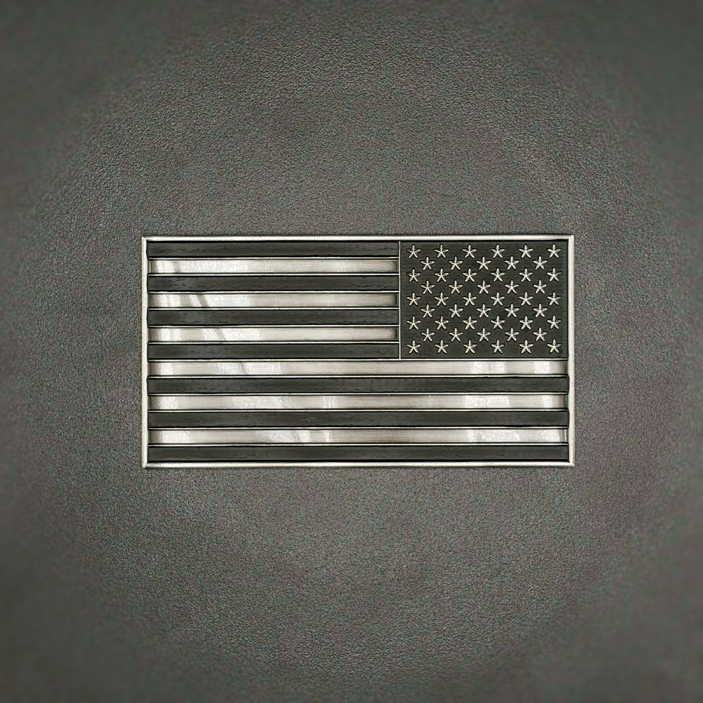 U.S. Flag Metal Auto Decal Reverse Orientation Subdued | 4" Antique Silver with Black Accents