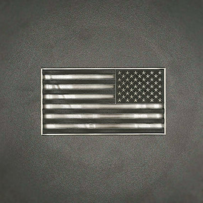U.S. Flag Metal Auto Decal Reverse Orientation Subdued | 4" Antique Silver with Black Accents